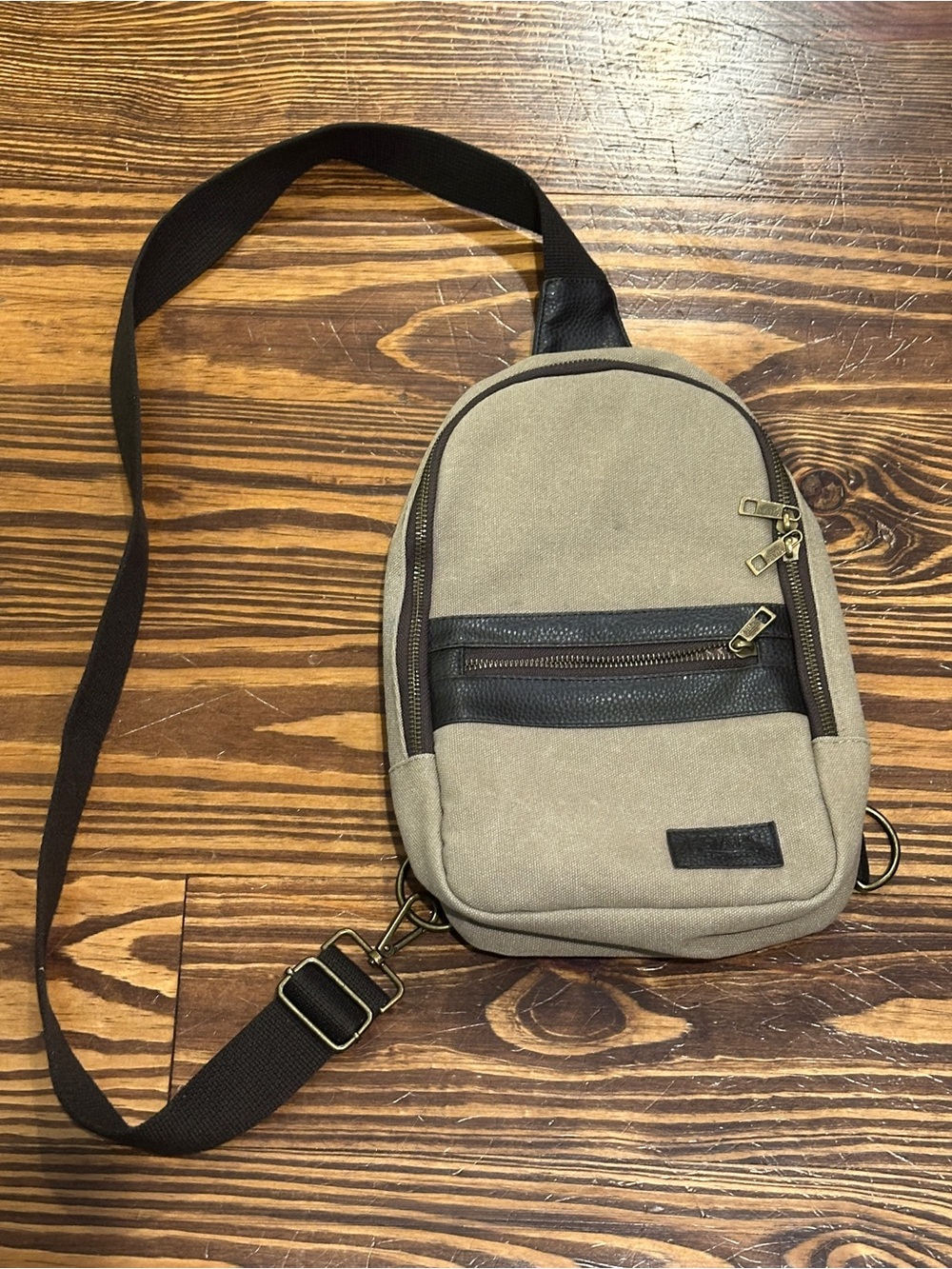 Chaps Canvas Crossbody Sling Bag - Khaki